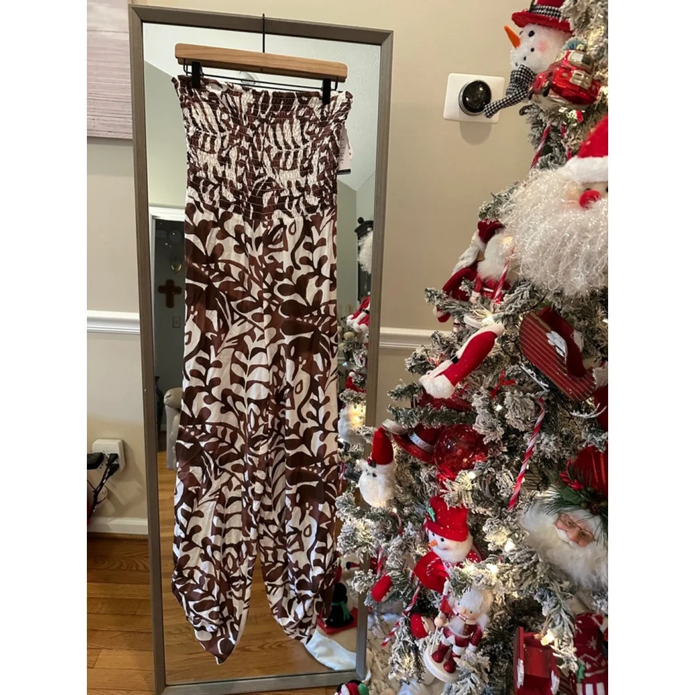Sam and Jess Jumpsuit Ivory Brown Three Way Tie Size Medium 100% Rayon - Picture 2 of 8